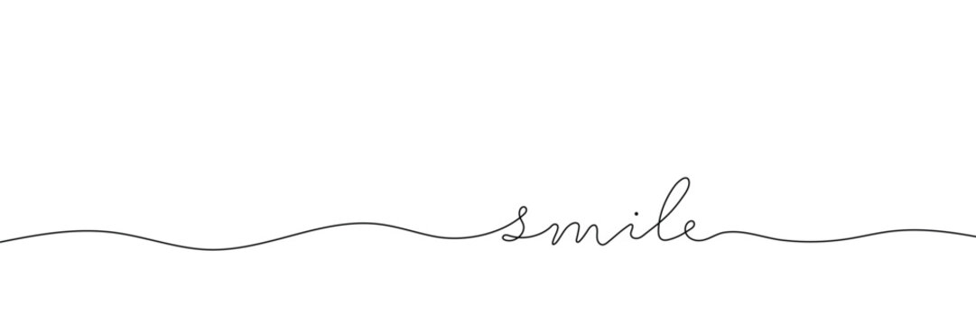 smile word - continuous one line with word. Minimalistic drawing of phrase illustration.