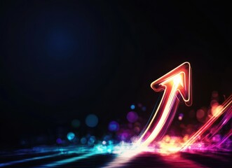 Abstract arrow of light with a neon effect on a black background