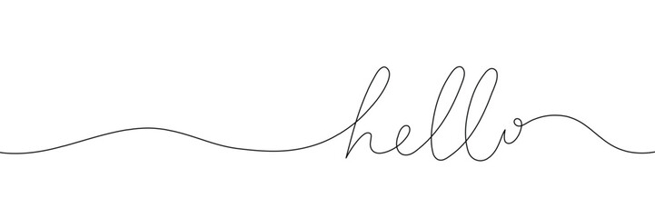 HELLO handwritten lettering. Hand drawn lettering.. One line driving the phrase. Vector illustration.