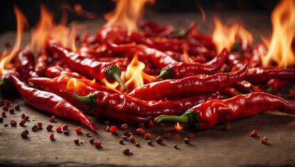 A Fiery Display of Red Chili Peppers on Fire for Spicy Culinary Delights