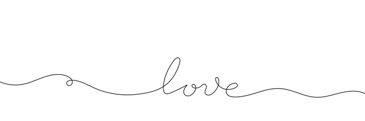 Word love with continuous one line drawing, calligraphy, love concept, on white background