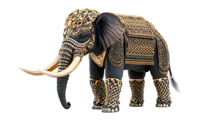 Royal Elephant Sculpture: A majestic elephant sculpture adorned with intricate gold ornamentation stands proudly, exuding regal splendor and cultural richness. 