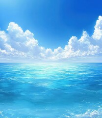 Fototapeta premium Beautiful ocean view with clear blue water and bright sky, vibrant clouds reflecting sunlight, perfect for relaxation and vacation themes
