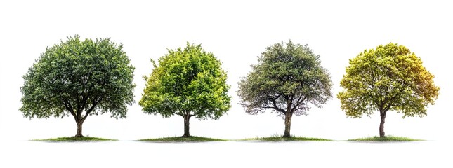 Four Isolated Trees with Varied Foliage 