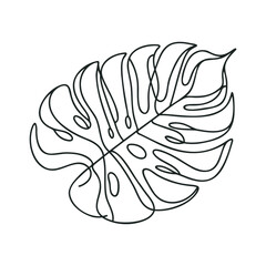 Monstera leaf line art. Contour drawing. Minimalism art. Modern decor