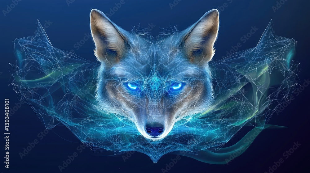 Poster abstract blue ai visualization with glowing cybernetic pathways and futuristic algorithms.
