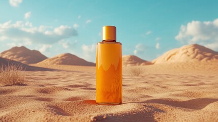 minimal suntan lotion mockup bottle in a desert landscape showcasing blank space for branding marketing skincare advertising and sun protection beauty concepts