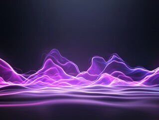 Abstract digital landscape with flowing waves of purple light against a dark background