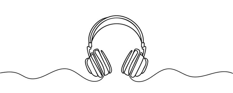recommend clip art: continuous line drawing of headphones music musical sound wave vector illustration .