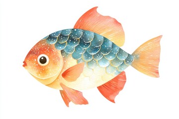 Watercolor goldfish swimming gracefully in a tranquil pond artistic illustration serene environment, isolated on white background