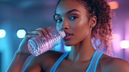 gym training hydration moment with a woman drinking water during her fitness routine ensuring strength recovery and wellness for an active and healthy workout