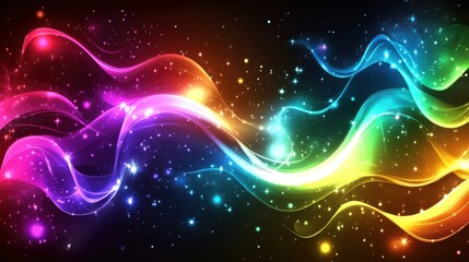 Abstract background with colorful, glowing waves and lines on a dark purple, blue, and pink gradient color background