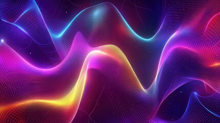 Fototapeta premium Abstract background with colorful, glowing waves and lines on a dark purple, blue, and pink gradient color background