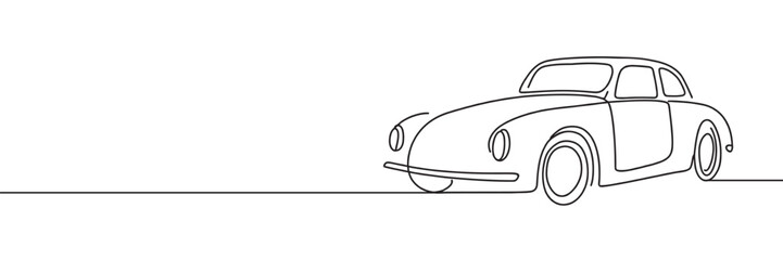 Retro car continuous one line vector drawing.