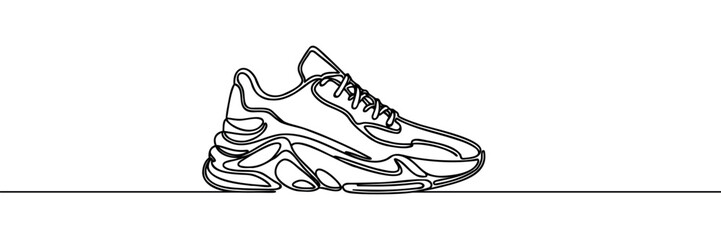 Sneakers sports shoes in a continuous one line drawing. Vector illustration isolated.