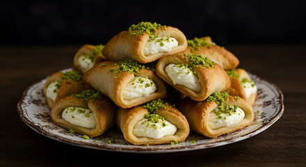 Delicious pistachio cream filled pastry delights sweet baked treats food on transparent background