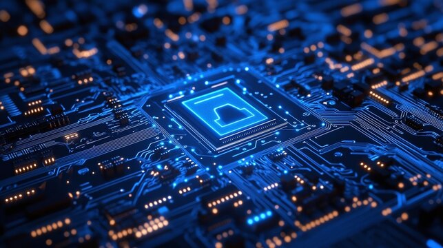 advanced cybersecurity concept with locked blue circuit board effect representing digital encryption firewall network safety and hacking prevention in technology - Powered by Adobe