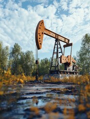 Oil pump at oil mining site for energy and and gas factory concept