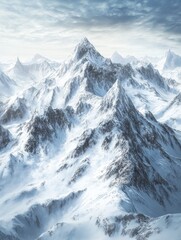 Obraz premium Aerial drone view of snowy mountains with sharp peaks and frosted ridges. Frosted Ridge. Illustration