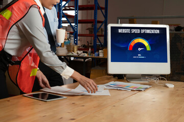 Computer software evaluating website loading speed. Concept of improving website loading speed snugly.