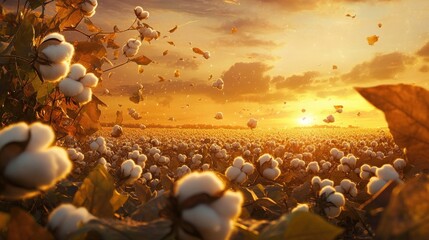 Golden Sunset over a Cotton Field
