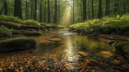 Obraz premium Tranquil Autumn River Flowing Through a Vibrant Forest.