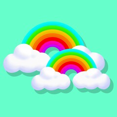 rainbow with clouds, rainbow in the sky, rainbow design, 3d rainbow, wall decoration, rainbow illustration, colorful background, wallpaper, rainbow and clouds, rainbow on green background, background