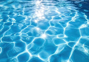 Captivating Reflections of Sunlight on Crystal Clear Blue Water in Tranquil Pool with Gentle Waves and Shimmering Patterns Under Bright Sky