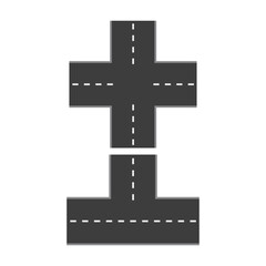 Roads in perspective. Bended pathway road curved city street to horizon. Journey asphalt highway isolated vector set 