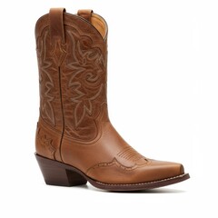 Brown Leather Cowboy Boots - Stylish brown leather cowboy boots with intricate stitching detail. Perfect for western wear or a fashion statement