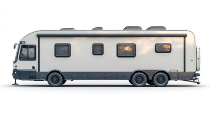 Large modern camper van isolated on white background representing travel and tourism