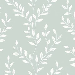 Delicate white leaves pattern on sage green background