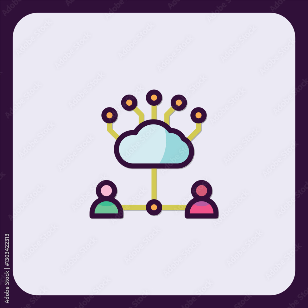 Poster cloud networking connection icon illustrating data flow and user interaction