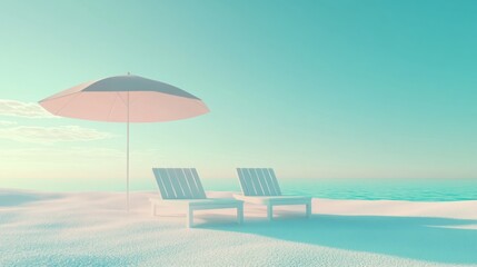 Obraz premium Peaceful Beach Chairs & Umbrella Sunrise