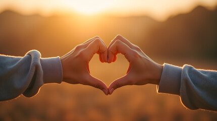 Romantic Golden Sunset Heart Hands Love