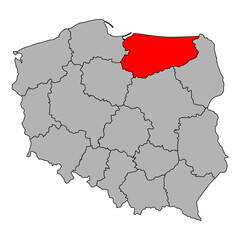 Warmia Masuria of Poland map shape, travel web flat concept icon vector illustration .