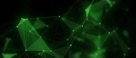 Green network connection structure. Digital background with dots and lines. Big data visualization. 3D rendering.
