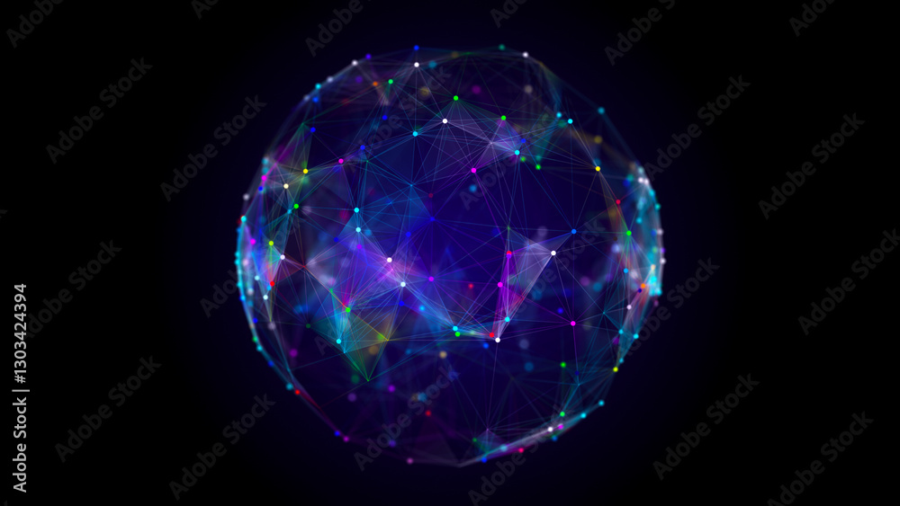 Aufkleber technology blue sphere with connecting dots and lines. digital abstract network structure. 3d render