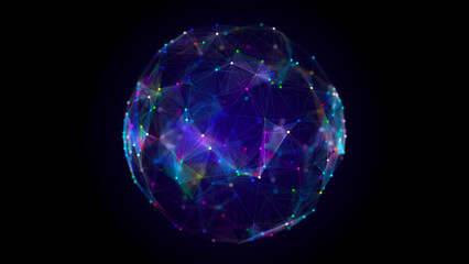 Technology blue sphere with connecting dots and lines. Digital abstract network structure. 3D rendering.