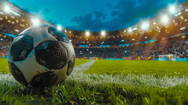 Advanced sports analytics display showcasing real time data during nighttime soccer game in stadium