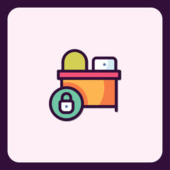 Stylized filing cabinet icon with secure data, file protection design