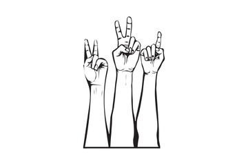 Hand Gesture Vector Illustration in Black and White Line Art Style
