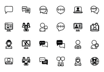 Dialogue, Communication, Conversation, and Chatting Editable Stroke Outline Icon Set