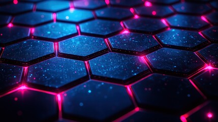 Futuristic hexagonal grid with glowing neon light