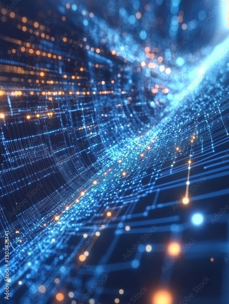 Poster Polygonal science background with connecting dots and lines. Digital data visualization.
