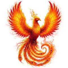 Obraz premium Fiery Phoenix Bird Fantasy - A majestic firebird, wings ablaze, symbolizes rebirth, power, transformation, hope