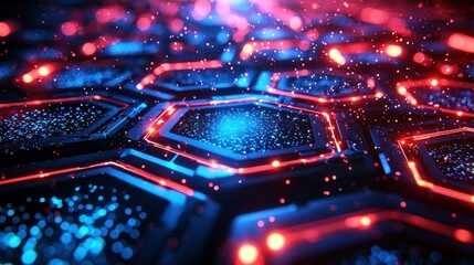 Futuristic hexagonal grid network with glowing particles