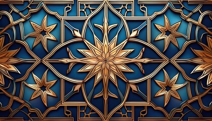 golden floral design on a vibrant blue Background, highlighting traditional artistry and craftsmanship. Ideal for decorative themes.