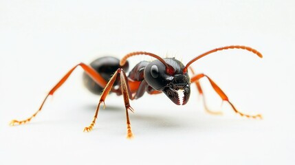 A close-up of a banded sugar ant on a white background.
