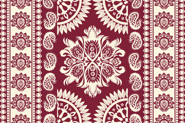 Ikat floral paisley embroidery seamless pattern. Ikat ethnic flower oriental pattern traditional. Motifs African boho. Ethnic ikat floral Border Indian floral Aztec embroidery border